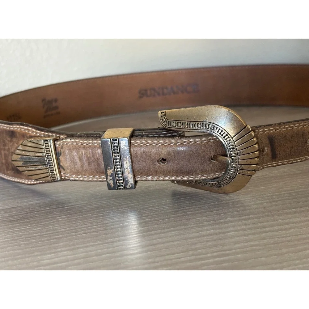 VTG Tony Lama Small Western Leather Belt Brass Buckle Sundance Western‎ Style